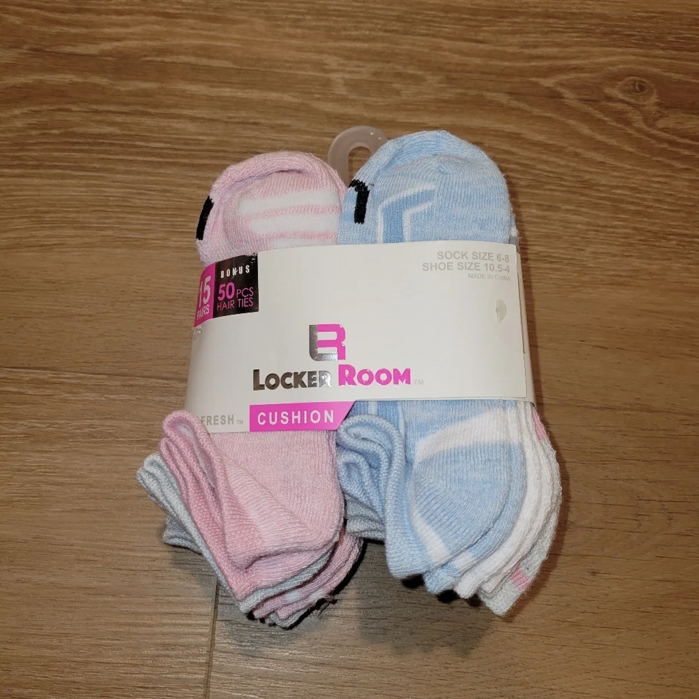 Locker Room Cushion 15 Pairs Girls Ankle Dry Fresh Socks Multi Colors New